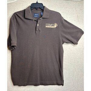 Izod USMC Marines Silk Wash Polo Shirt S/P 100% Cotton Brown Embroidery Military